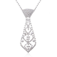 Luxury Tassel Necklace Silver Full Rhinestone Tie Necklace for Women Gift
