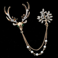 Luxury Unisex Brooch Crystal Deer Tree Artificial Pearl Gift Christmas Brooches