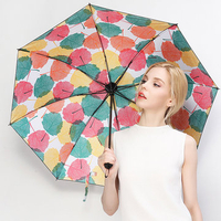 LYZA Hand-painted Leaves Sunscreen Umbrella Rain Umbrella Sun Umbrella Foldable
