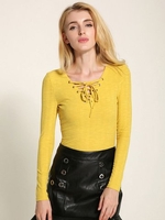 Lztlylzt Women Casual Knitting Cross Strap V-neck Long sleeve Tops