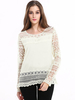 Lztlylzt Women Casual Lace Hollow Loose O-neck Long Sleeve Tops