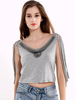 Lztlylzt Women Casual Tassels Beading V-neck Sleeveless Tank Top
