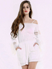 Lztlylzt Women Sexy Lace Stitching Hollow Off-shoulder Long Sleeve Jumpsuit