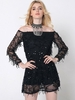 Lztlylzt Women Sexy Off-shoulder Sequins Tassels Long Sleeve Mini Dress