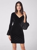 Lztlylzt Women Sexy Pleuche Horn Sleeve Backless Mini Dress