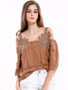 Lztlylzt Women Vintage Embroidery Hollow Off-shoulder Three Quarter Sleeve Tops