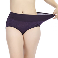 M-4XL Women Modal Elastic Embroidered Panties Knit High Waist Underwear