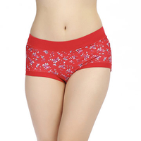 M-L Women Cosy Cotton Floral Printing Panties Mid Waist Breathable Underwear