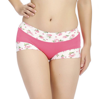 M-L Women Sexy Rose Printed Bamboo Fiber Panties Mid Waist Soft Underwear