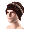 Male Fleece Lining Knitted Slouch Beanie Hat Double Layers Winter Outdoor Thermal Cap