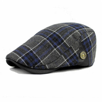 Male Wool Blend Grid Blank Newsboy Beret Cap Thick Winter Flat Cowboy Cabbie Hat