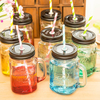 Manson Cup Cool Summer Gradient Color Cold Drinking Bottle Personality Juice Bottle with Straw