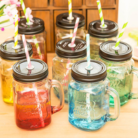 Manson Cup Cool Summer Gradient Color Cold Drinking Bottle Personality Juice Bottle with Straw