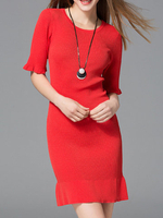 MaraCarol Women Half Sleeve Package Hip Pure Color Slim Dresses