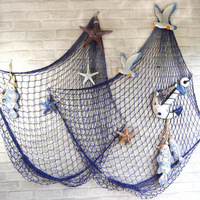 Mediterranean Style Decorative Fish Net With Shells Blue White Wall Hanging