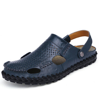 Men Beach Breathable Hollow Out Slip On Two Way Wearing Leather Sandals