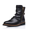Men Black Stylish Side Zipper Metal Buckle Decoration High Top Work Boot