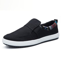 Men British Style Canvas Elastic Band Slip On Lazy Shoes Breathable Loafers