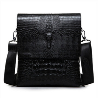 Men Business Retro PU Alligator Grain Black Brown Shoulder Crossbody Messenger Bag Briefcase