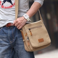 Men Canvas Bag Outdoor Leisure Multi Pocket Shoulder Bag Vintage Solid Crossbody Bag