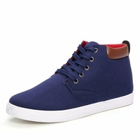 Men Canvas High Top Pure Color Lace Up Casual Shoes