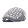 Men Cotton Grid Blank Casual Beret Cap Belt Buckle Adjustable Paper Cabbie Gentleman Hat