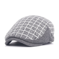 Men Cotton Grid Blank Casual Beret Cap Belt Buckle Adjustable Paper Cabbie Gentleman Hat