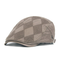 Men Cotton Grid Plaid Beret Cap Buckle Adjustable Casual Paper Boy Cabbie Gentleman Hat