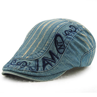 Men Cotton Washed Beret Cap Adjustable Buckle Embroidery Paper Boy Newsboy Cabbie Hat