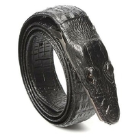 Men Crocodile Skin Imitation Second Floor Cowhide Leather Alloy Adjustable Buckle Belt