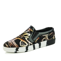 Men Doodles Pattern Slip On Flat Canvas Color Match Loafers