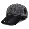 Men Earflap Earmuffs Baseball Cap Leather Woolen Stripe Adjustable Golf Sport Outdoor Hat