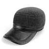 Men Earflaps Thicken Woolen Flat Baseball Cap PU Brim Outdoor Casual Snapback Drake Hat