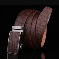 Men Embossing Gird Automatic Buckle Black Brown Second Layer Leather Belt Business Strap