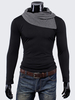 Men Fall Cotton Blend Heap Collar Two-tone Long Sleeve T-shirt 2 Colors