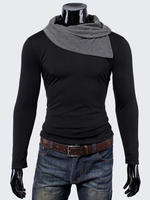 Men Fall Cotton Blend Heap Collar Two-tone Long Sleeve T-shirt 2 Colors