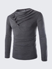 Men Fall Cotton Blended O-neck Special Collar Design Buttons Long Sleeve T-Shirt