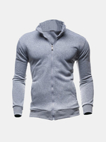 Men Fall Zipper Long Sleeve Stand Collar Solid Color Sweatshirt