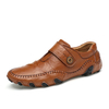 Men Genuine Leather Metal Button Decoration Stitching Slip On Loafers
