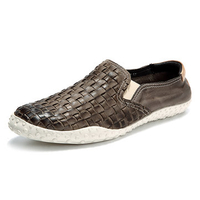 Men Genuine Leather Weave Knitting Slip On Casual Loafers