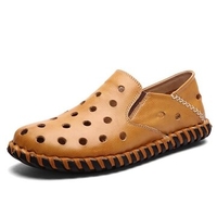 Men Hand Stitching Hollow Out Breathable Soft Slip On Widened Loafers
