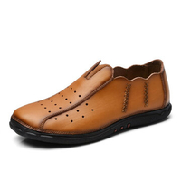 Men Hand Stitching Vintage Hole Breathable Flat Slip On Casual Leather Loafers