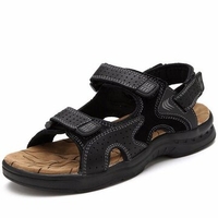 Men Hollow Out Hook Loop Leather Flat Casual Beach Sandals