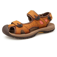 Men Hook&Loop Anti-collision Toe Shock Absorption Leather Hiking Sandals