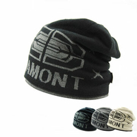 Men Knitted Thicken Wool Beanie Caps Letter Double Layer Warm Cover Head Ski Cap