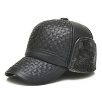 Men Leather Baseball Cap Warm Cold Earflaps Woolen Thicken Protective Ear Outdoor Hat