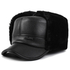 Men Leather Earflap Earmuff Trapper Ruissan Cap Faux Fur Plush Linen Military Bomber Hat