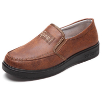 Men Leather Round Toe Breathable Lazy Slip On Casual Shoes