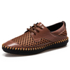 Men Mesh Leather Breathable Color Match Lace Up Knitting Flat Casual Shoes