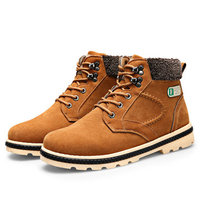 Men Metal Buckle British High Top Warm Fur Lining Lace Up Ankle Casual Boots